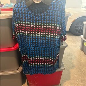 Geometric Patterned Blue and Black Top 97
